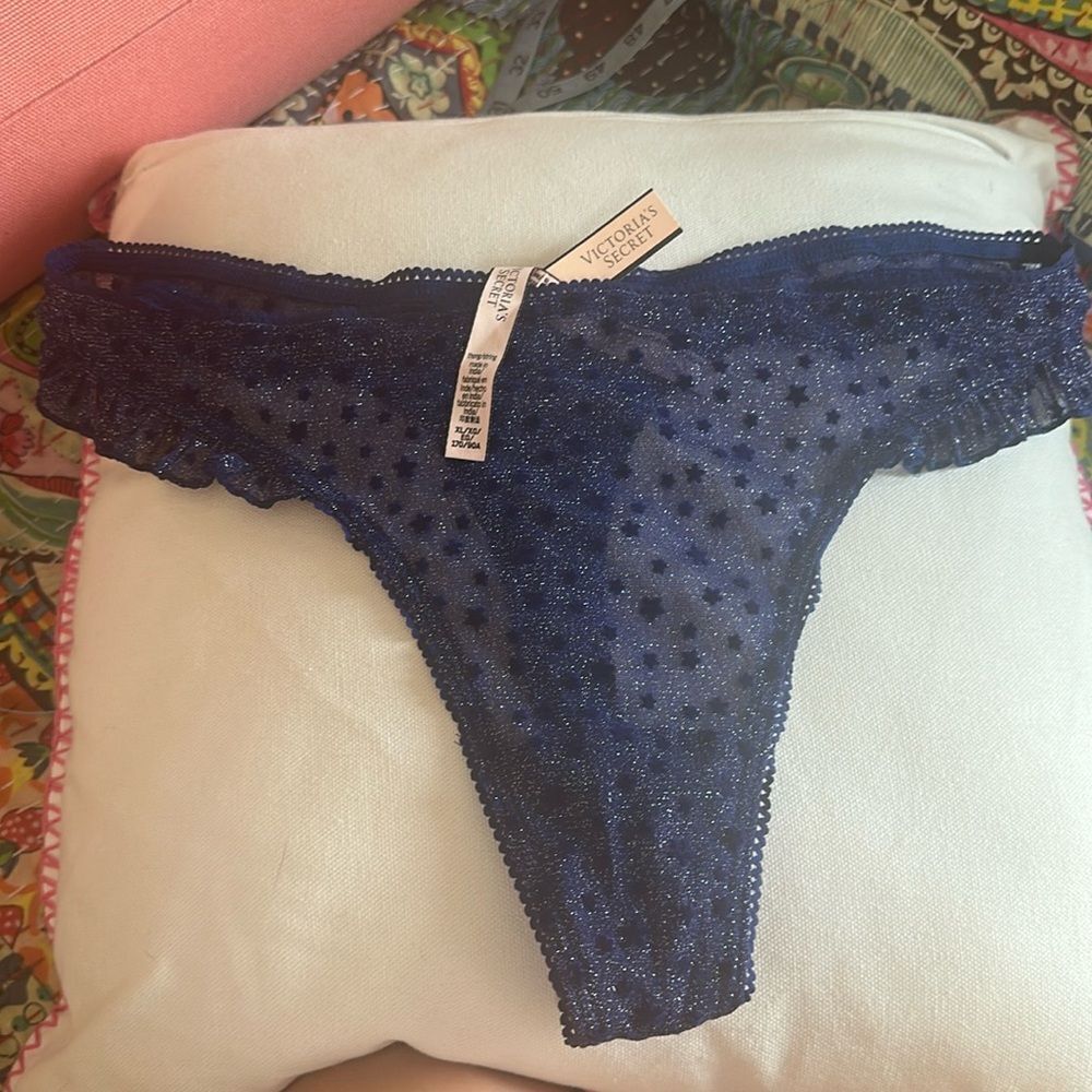 NWT Victoria's Secret Midnight Blue Lace Thongs